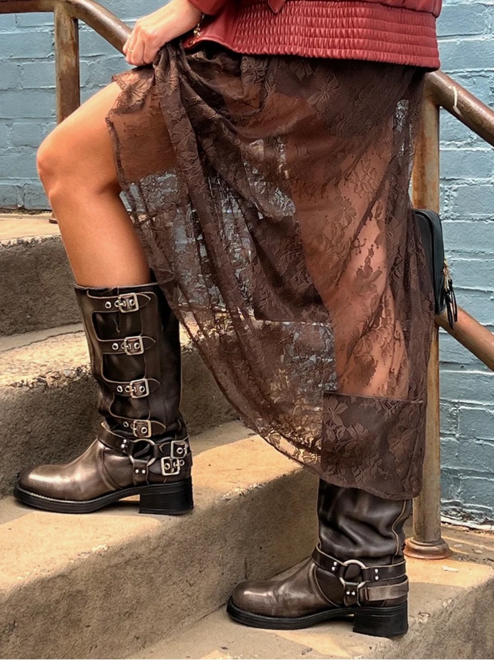 Steve Madden Rockyy Knee High Moto Boots Distressed Charcoal Gray Sz 11 NWOT